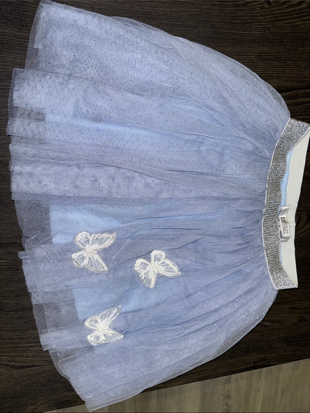 Badgley Mischka Light Blue Glitter Tulle Skirt with Silver Waistband